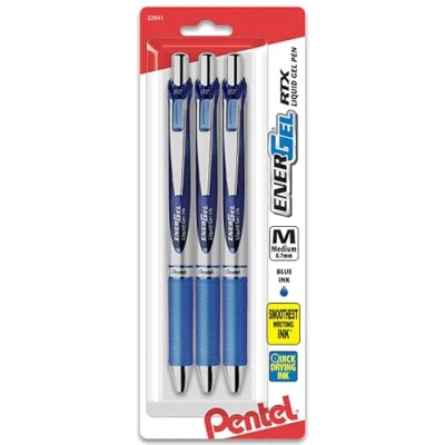 Image of Pentel EnerGel XM BL77 Retractable Liquid Gel Ink Pen 0.7mm 54% Recycled Blue Pack of 3