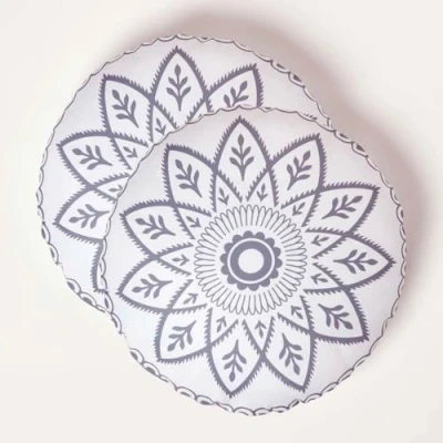 Image of HOMESCAPES Set of 2 Outdoor Cushions Waterproof, Henna Round Filled Garden Cushion, Hypoallergenic Polyester, Decorative Pillows for Indoor &amp; Patio, Benches Sofa 40cm