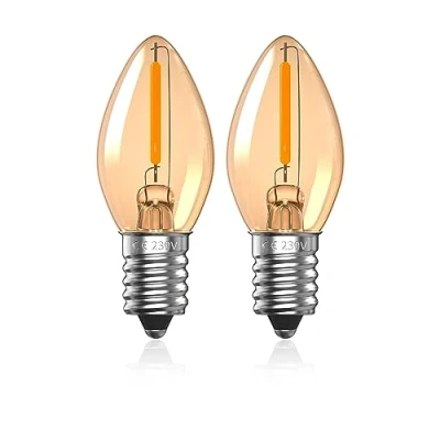 Image of Luxvista 0.5W E14 LED Light Bulbs, C7 Night Bulb, 2200K Amber Warm White Salt Lamp SES Vintage Small Screw Edison Mini Candle Bulbs 2Pack