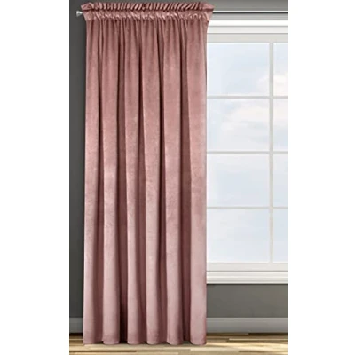 Image of Eurofirany Design91 ROSA Soft Plain Opaque Velvet Curtain with Tape For Rail 1 Unit, Fluffy Panel Drape Classic Glamour Elegant Living Room, Bedroom, W53 x L118, Dark Pink