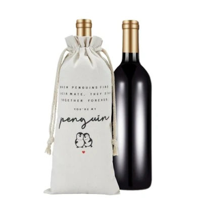 Image of RF&amp;CM Penguin Anniversary Wine Bottle Bags/Cute Romantic Valentine Bags for Husband Wife Boyfriend Girlfriend Fiancee Him or Her/Valentines Day Loved One/Birthday