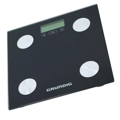 Image of Grundig Digital Personal Scales with Body Analysis: Fat and Muscle Mass, Memory for 12 People, Max. 180 kg, Glass, Black