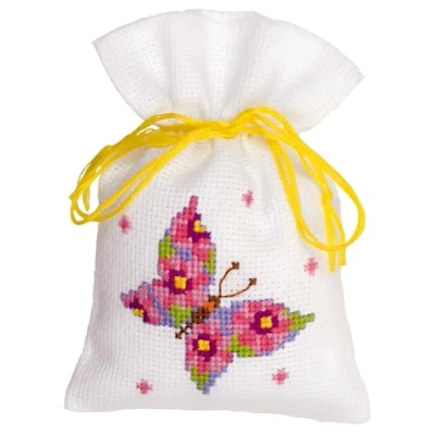 Image of Vervaco PP Bag Butterfly Pink Counted Cross Stitch Kit, Multi Colour