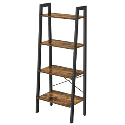 Image of VASAGLE Ladder Shelf, Bookshelf, 4 Tier Industrial Storage Rack for Living Room, Bedroom, Kitchen, Rustic Brown and Black LLS44X