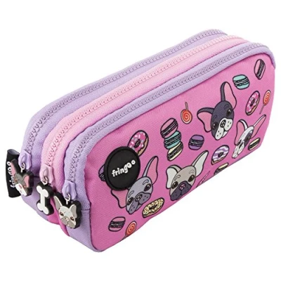 Image of Fringoo® 3 Compartment Pencil Case for Kids School Stationery Holder Funny Cute (Pugs &amp; Sweets Compartments)