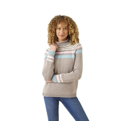 Image of King Cole Ladies Chunky Knitting Pattern Raglan Sleeve Striped or Plain Sweater (5892)