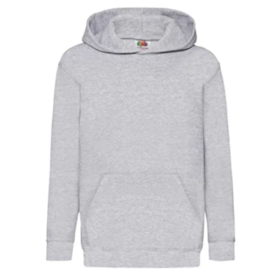 Image of Fruit of the Loom Unisex Kids Pull over Classic Hooded Sweat, Heather Grey, 7 8 Years (Manufacturer Size:30)