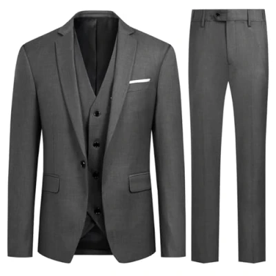 Image of Allthemen 3 Piece Slim Fit Suit Wedding Dress Casual One Button Lounge Suit, Grey, M