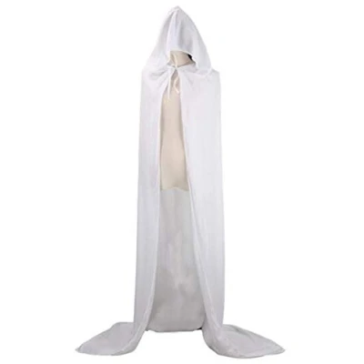 Image of CHSYOO White Hooded Cloak Long Cape with Hood Robe for Halloween Costume Party Witch Devil Vampire Cosplay Fancy Dress