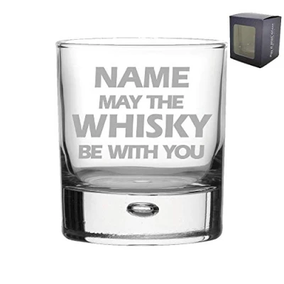 Image of Personalised Engraved &quot;Name May The Drink be with You&quot; Novelty Whisky Tumbler, Gift Boxed, Perfect for Birthdays and Christmas