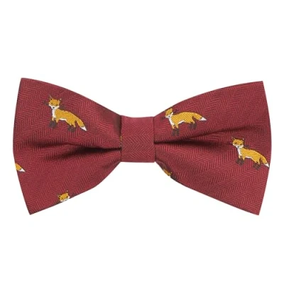 Image of King &amp; Priory Burgundy Red Herringbone Embroidered Fox Bow Tie