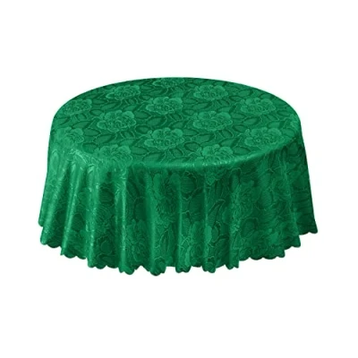 Image of Emma Barclay Damask Rose Jacquard Table Cloth in Forest Green 70&quot; (178cm) Round