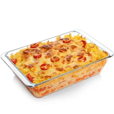 Image of Deep Glass Baking Dish, Oven Rectangular Lasagne Proof Clear Roasting Dish (3.5L)