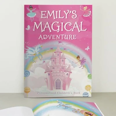Image of CalEli Gifts Personalised Princess And Unicorn Story Book. Ideal Baby Girl First Birthday Keepsake
