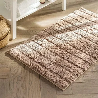 Image of KARAT Shine Bath Mat, Extra Fluffy Quick Drying Bathroom Rug, Absorbent Non Slip Carpet Shower Machine Washable (60 x 100 cm, Beige)