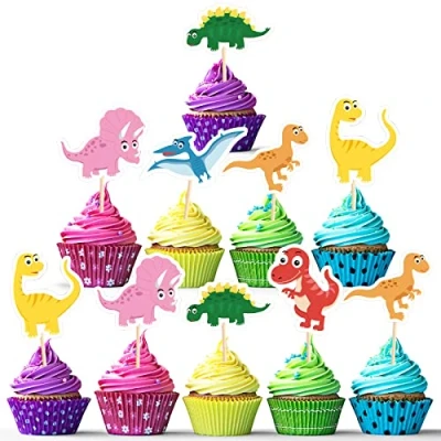 Image of TUPARKA 60Pcs Dinosaur Cupcake Toppers Picks Cute Baby Cake for Party Decoration Supplies