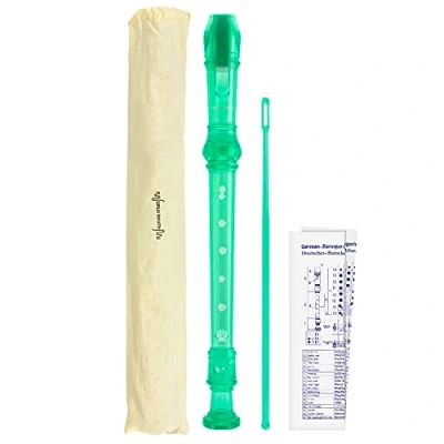 Image of World Rhythm WR 802 Descant School Recorder with Bag, Cleaning Rod and Fingering Chart Soprano English/Baroque Green