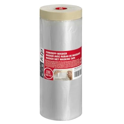 Image of Kip Drop Cloths Pre Taped Painters Masking Film 1400mm x 33m, Masker Tape with Plastic Sheet, Drape for Spraying, Covering, Suitable Decorating, Automotive, Windows Dust &amp; Paint Protection
