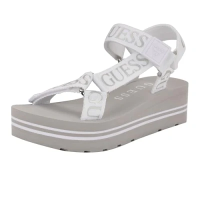 Image of GUESS Women&#039;s Avin Wedge Sandal, White/Silver 115, 2 UK
