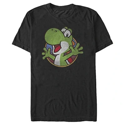 Image of Nintendo Men&#039;s Super Mario Yoshi Color Fade Circle Logo T Shirt, Black, S