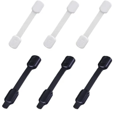 Image of 6 Pack Adjustable Safety Cupboard Locks for Kitchen Cupboards Cabinet Fridge Drawer Refrigerator Toilet Easy Install No Tools Needed White Black