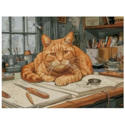 Image of cat (10 Counted Cross Stitch kit, 100% Cotton,14ct, 150x112 Stitch, 26x18cm, kit