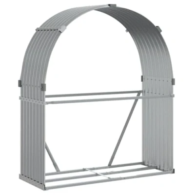 Image of vidaXL Light Grey Galvanised Steel Log Holder 120x45x140 cm Outdoor Wood Storage Rack with Wall Hooks for Firewood