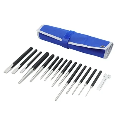 Image of MichaelPro 16 Pieces Heavy Duty Chisel and Punch Set Includes Center Punch, Pin Starter Gauge CR V Steel Storage Pouch Included MP010030
