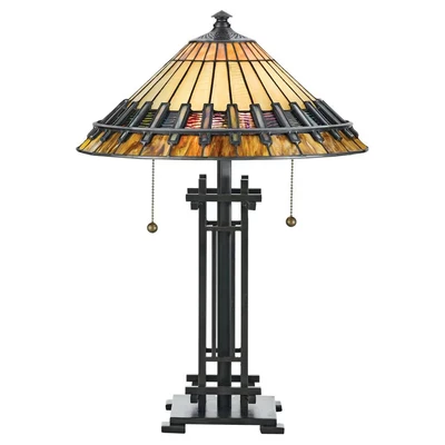 Image of Chastain 2 Light Tiffany Desk Lamp Vintage Bronze, E27