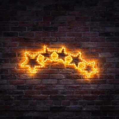 Image of Festive Lights ConnectPro® 1.2m Christmas 5 Stars Rope Light Silhouette Motif 144 Warm White LED Xmas IP65 Outdoor Static Connectable Wall Decoration Lighting (with Plug)