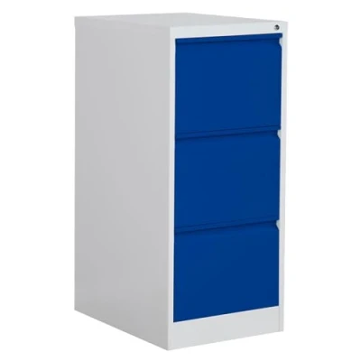 Image of Phoenix FC Series 3 Drawer Filing Cabinet Grey Body Blue Drawers with Key Lock FC1003GBK