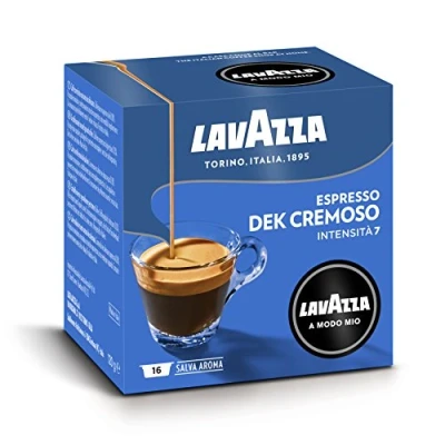 Image of Lavazza A Modo Mio Dek Cremoso, 256 Capsule Caffè, per un Espresso Decaffeinato con Note di Mandorle e Canditi, 100% Arabica, Intensità 7/13, Tostatura Media, 16 Confezioni x