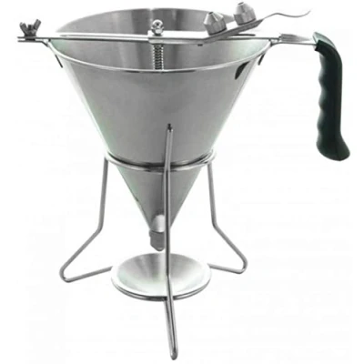 Image of Confectionery Funnel with Three Nozzles and Stand, 304 Food Grade Stainless Steel Cake Decorating Tool Bakery Piston