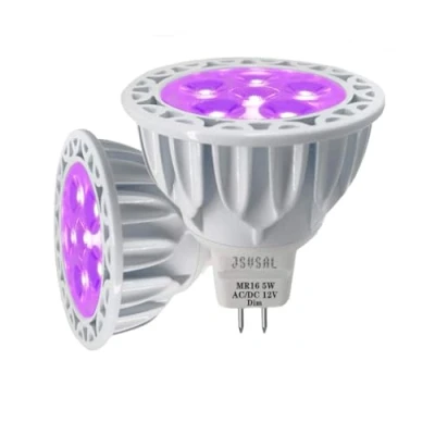 Image of JSVSAL (2 Pack Dimmable Purple MR16 GU5.3 Bi Pin Base LED Bulbs,5W, 50W Halogen Equivalent,AC/DC 12V Low Voltage,40 Degree Spotlights for Landscape Yard Garden Tree Pool Holiday Lighting