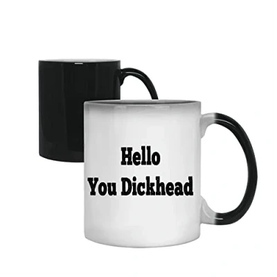 Image of Getagift Hello You Di**Head Mug Funny Rude Message Appears on Pouring in hot Liquid Novelty Gag Joke Secret Santa Stocking Filler ONE Supplied