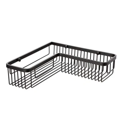 Image of TATAY L shaped corner shower basket. Black aluminium. Dimensions: 30x8.5x30cm
