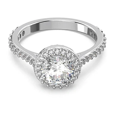 Image of Swarovski Constella Cocktail Ring, White Brilliant Cut and Pavé Crystals in a Rhodium Plated Setting, from the Collection, Size 58