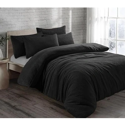 Image of LSU Teddy Fleece Duvet Cover Super Soft Warm Bedding Set Single Double King Quilt (black, King)