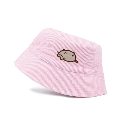 Image of Pusheen Womens Bucket Hat Pink Cord Sun for Adults Embroidered The Cat Beach Cap Cartoon Holiday Headwear Daywear Merchandise Gift
