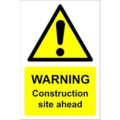 Image of Warning construction site ahead 3mm Aluminium sign (300mm x 200mm)