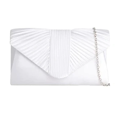 Image of LeahWard Women&#039;s Satin Fabric Flap Clutch Bag Prom Wedding Party Evening Shoulder Handbag (White)