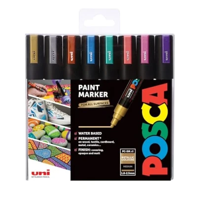 Image of Posca PC 5M Paint Marker Assorted Metallic Colours (Pack 8) 153544855