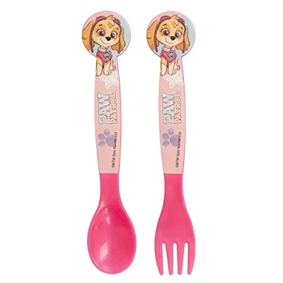 Image of Set of 2 Children&#039;s Cutlery. Made from BPA Free Plastic. Paw Patrol Girl Sketch Essence