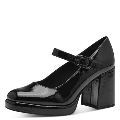 Image of MARCO TOZZI Women&#039;s Pump with Strap 2 24405 43, Black (Black Patent), 6 UK