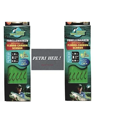 Image of .Behr FISHING_LINE Gear, 2 packs of tied trout hooks (10 pieces) to fluoro carbon cord, hook size 8, red, Length: 1.20 m, Thickness: 0.16 mm