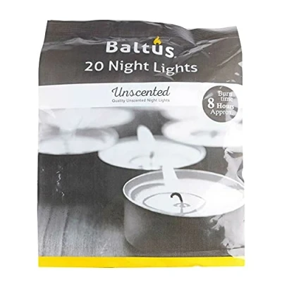 Image of Baltus Pack of 20 Unscented Wax Night Lights Tealights Candles 8 Hour Burn Time