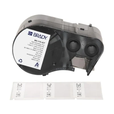 Image of Brady Self Laminating Vinyl Pre Sized Labels for Label Printer BMP51/BMP53/M511 200 Adhesive Black on White, Transparent (38,10 mm (W) x 31,75 (H)) M5 115 427