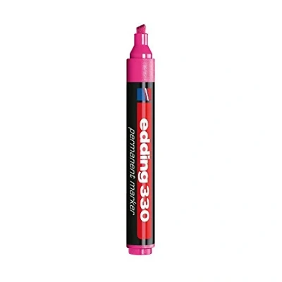 Image of edding 330 permanent marker pink 1 pen chisel tip 5 mm waterproof, quick drying, smear proof pens for cardboard, plastic, glass, wood, metal and fabric