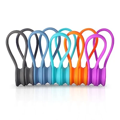 Image of 10 Pcs Magnetic Cable Ties, Xrkuu Multi Coloured Reusable Organisers Silicone Ties Clips Cord Organiser Straps for Organizing and Bundling Wires, Earphone, Charger