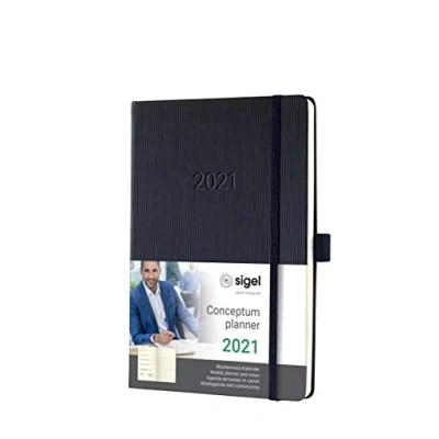 Image of SIGEL C2114 Weekly Diary and Notes 2021, Approx. A5, Black, hadcover Conceptum